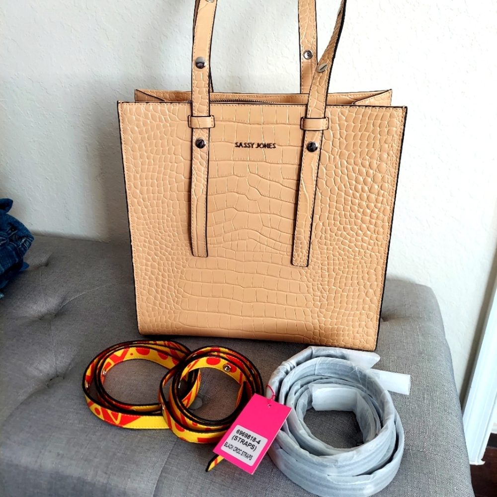 Tan Carmen genuine leather croc tote